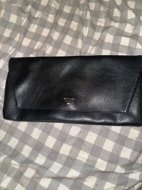 Matt & Nat Black Vegan Leather Fold-Over Clutch w/ missing strap